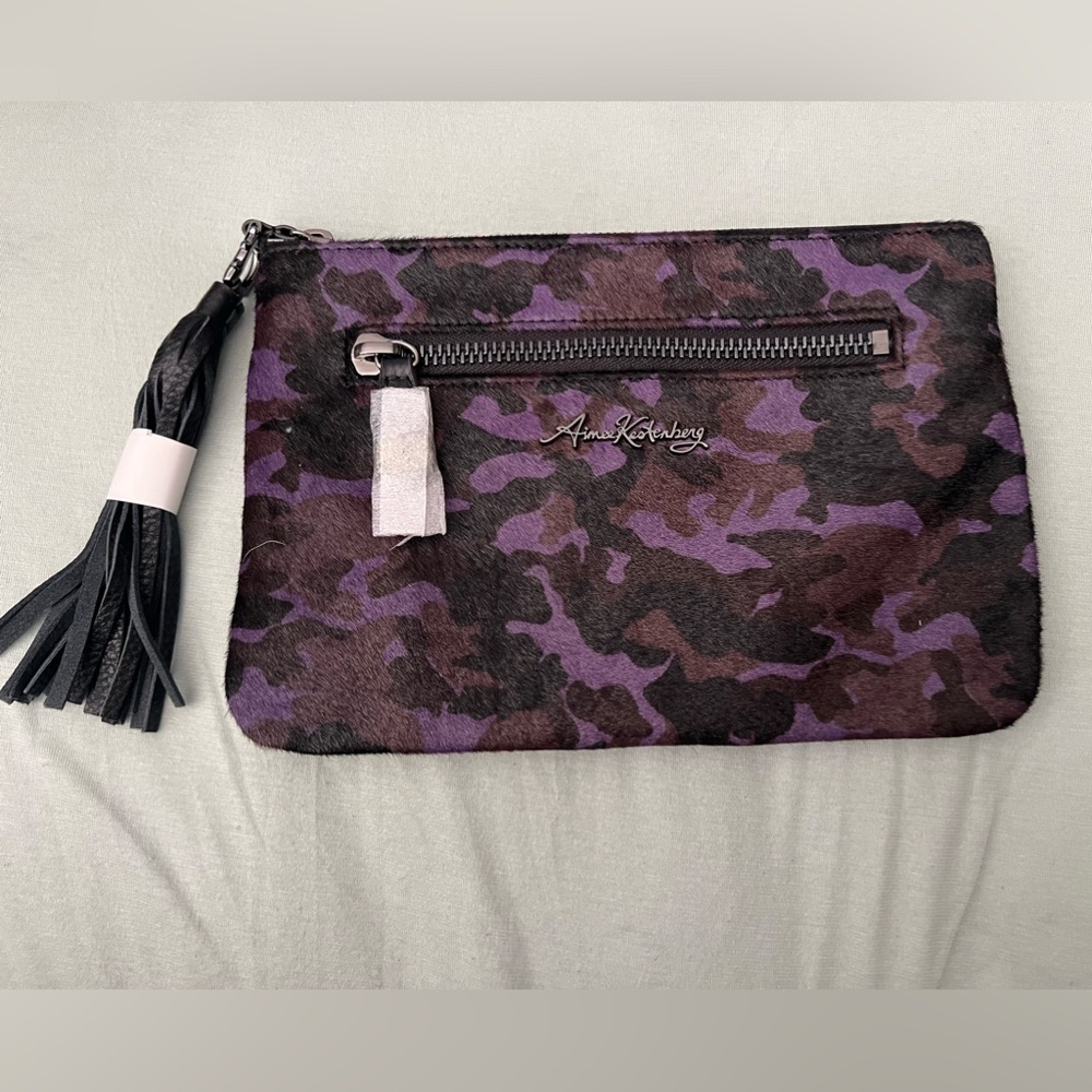 Aimee Kestenberg  Purple and Black Camo Calf Hair & Leather Clutch Purse BNWT